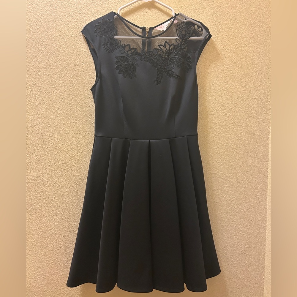 Ted Baker Black Midi Dress with Floral Detail